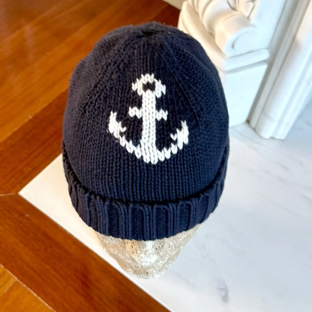 BABY GAP Toddlers Boys HAT Navy Blue Anchor Knit Beanie Size XS/S 12-24 months